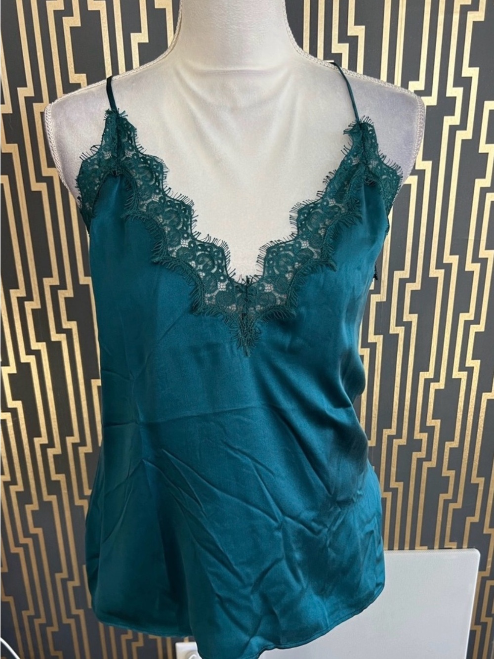 Cami NYC Teal Lace-Trim Satin Camisole